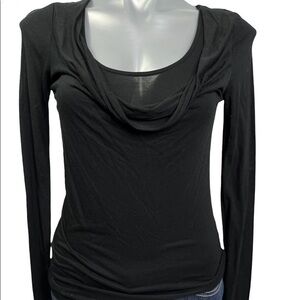WHBM long sleeve black tee with fake cowl. Paper thin